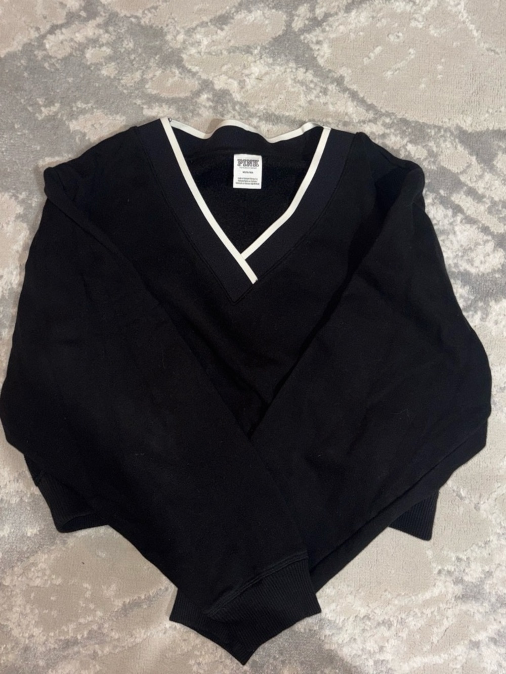 PINK Victoria's Secret Black V-Neck Sweater with White Trim M